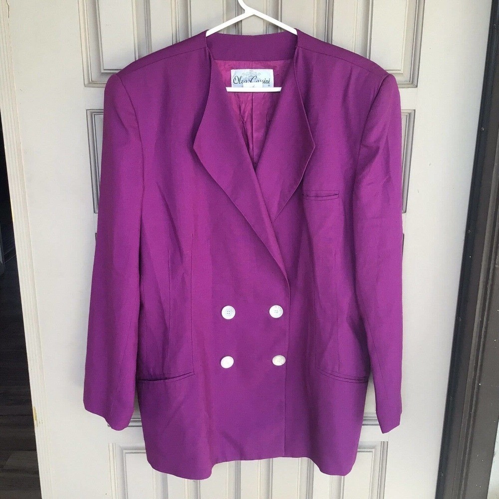 VTG Oleg Casini Double Breasted Jacket Purple Sz18 Lt Wear Pre-Owned